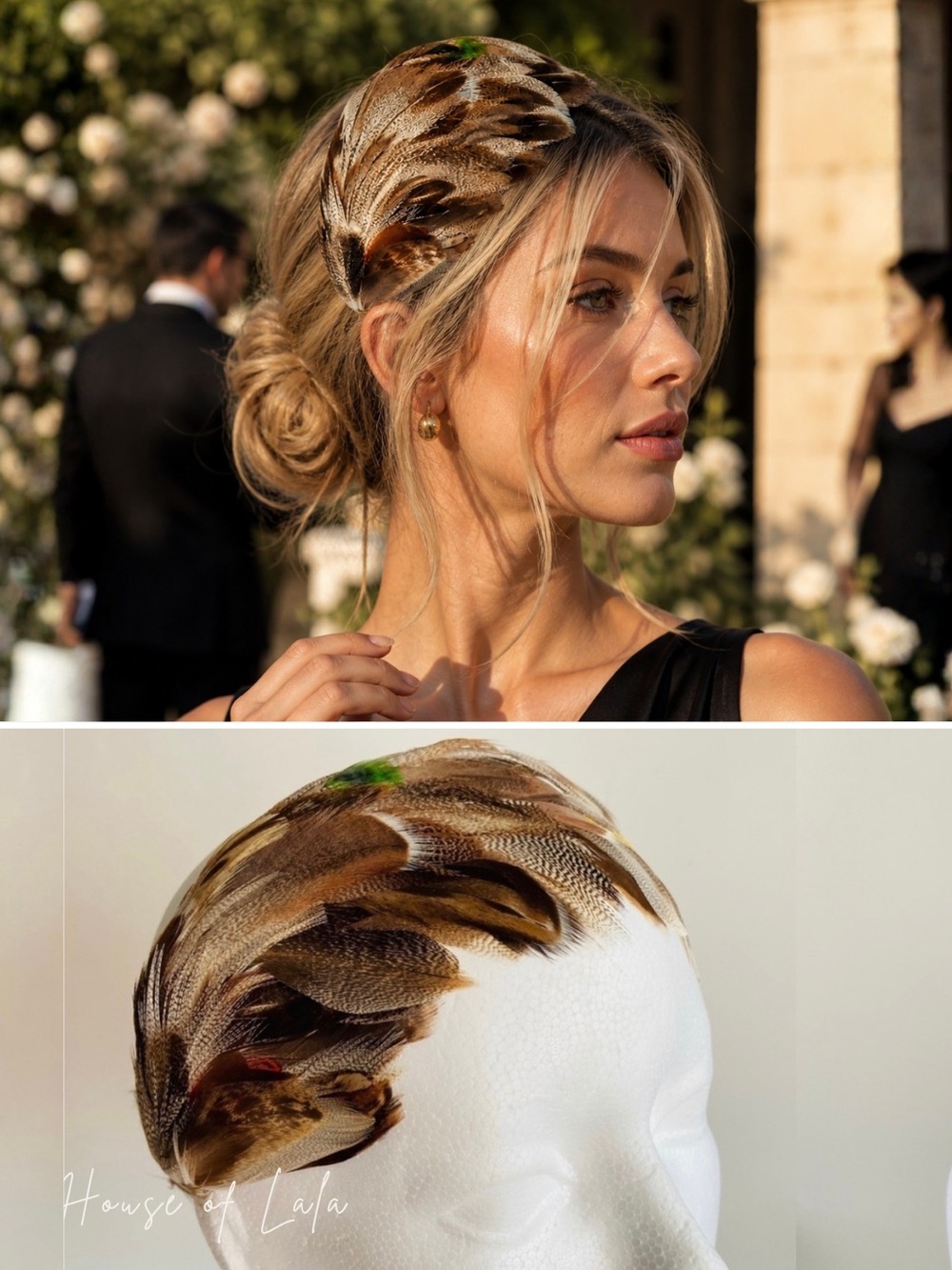Vintage small duck feather fascinator headband hat.